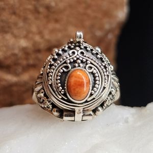 Sterling Silver 925 Ring Natural Italian Coral Boho Unique Silversmith